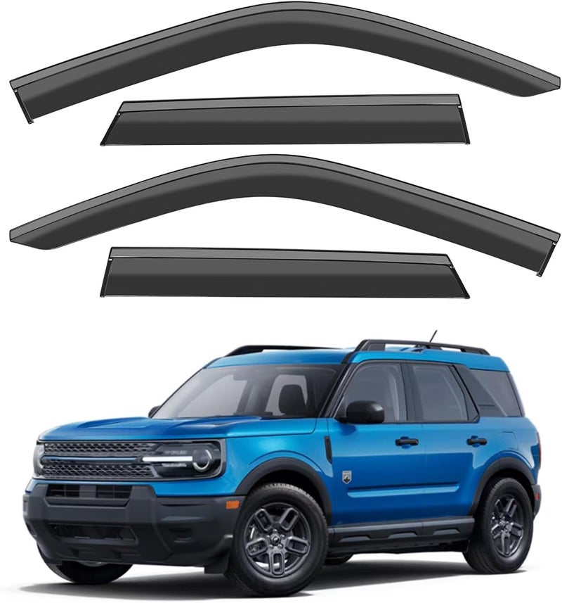 Vesul Compatible with Ford Bronco Sport 2021-2025 Rain Guards Wind Deflectors Anti-Rain Window Visors with Tape 304 Stainless Steel Trim–Noise Reduction&All-Weather Protection Outside Channel - Image 1